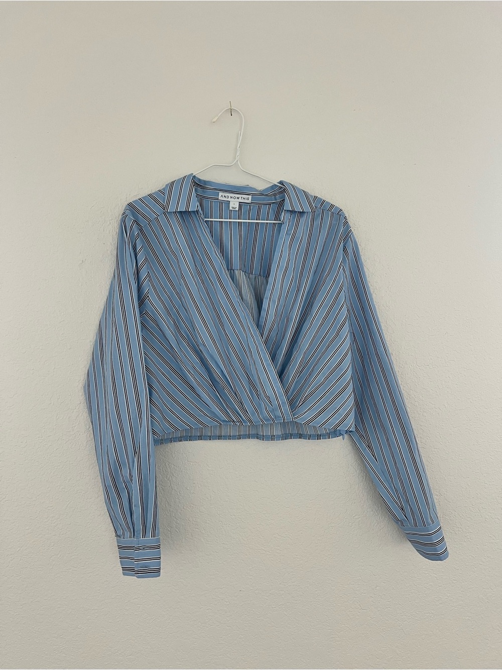 Blue Striped Wrap Crop Blouse